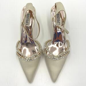 Badgley Mischka Zendaya Gemstone Womens Kitten Heel Gold Strap Shoes Size 8